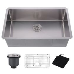 32 in. Drop-In/Undermount Single Bowl 16 Gauge Stainless Steel Kitchen Sink with Basket Strainer in Brushed Nickel$360