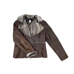 Moda Intl. Brown Women’s Leather Jacket W. Faux Fur Sz L