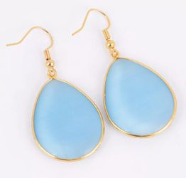 TURQUOISE BLUE GOLD TEARDROP DANGLE EARRINGS