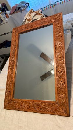 Hand-Carved Wooden Framed Wall Mirror