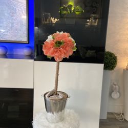 Peach Topiary In Silver Pot