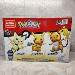 MEGA Construx Pokemon Pikachu Evolution Trio & Poke Ball Toy Building Set 