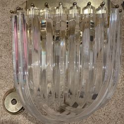 Vintage 1930s Carlo Nason Style Hollywood Regency Brass Gold Lucite Ribbon Loop Chandelier