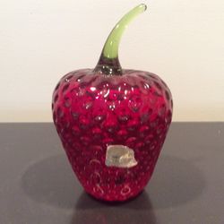 Viking Art Glass Strawberry Paperweight Red