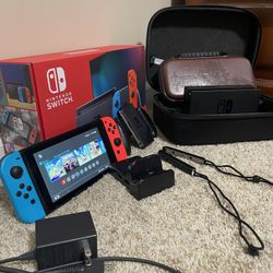 Nintendo Switch (Great Condition) w/ Leather Carrying Case & System Carrying Case