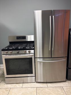 Samsung french door refrigerator 30” & samsung gas range stainless steel 30” set