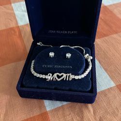 Cubic Zirconia Mom Bracelet And Earring Brand New 