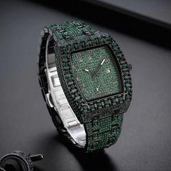 Men’s Iced Out Emerald Green Bust Down Watch – Brand New 💎