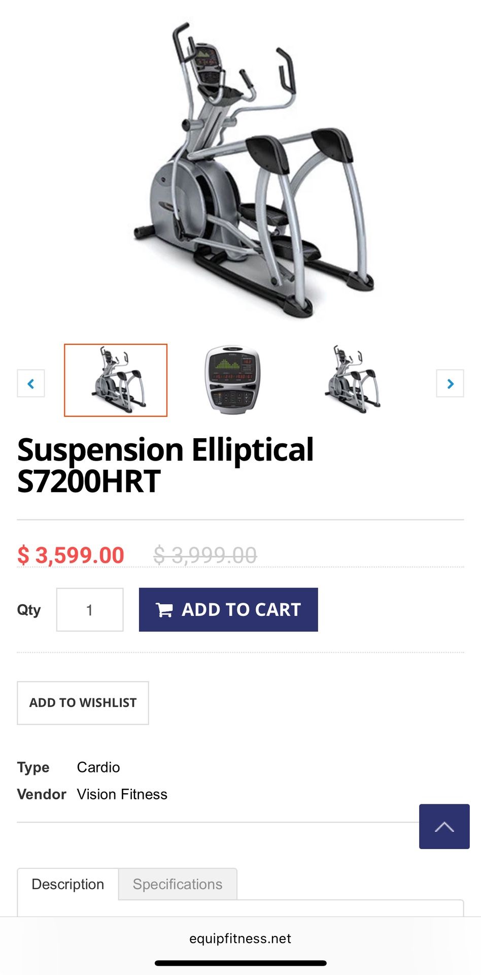Vision S7200HRT Elliptical Work Out Cardio