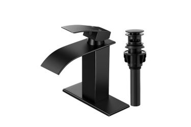 Black bathroom, waterfall faucet