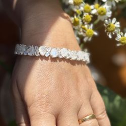 Rainbow Moonstone Bracelet – 925 Sterling Silver | 8.5” Length | 21g