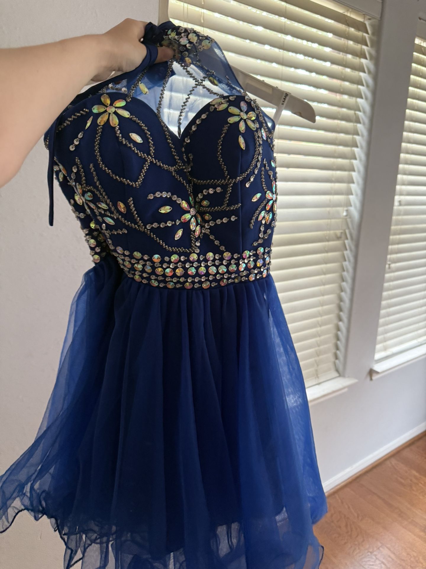 Short Royal Blue Rhinestone Dress Prom Formal ware Dresses