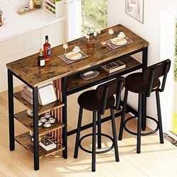 Piece Bar Dining Table Set, Modern Bar Table and Stools for 2, Kitchen Counter Height Dining Table Set with 4 Storage, Breakfast Nook Set Pub Table wi