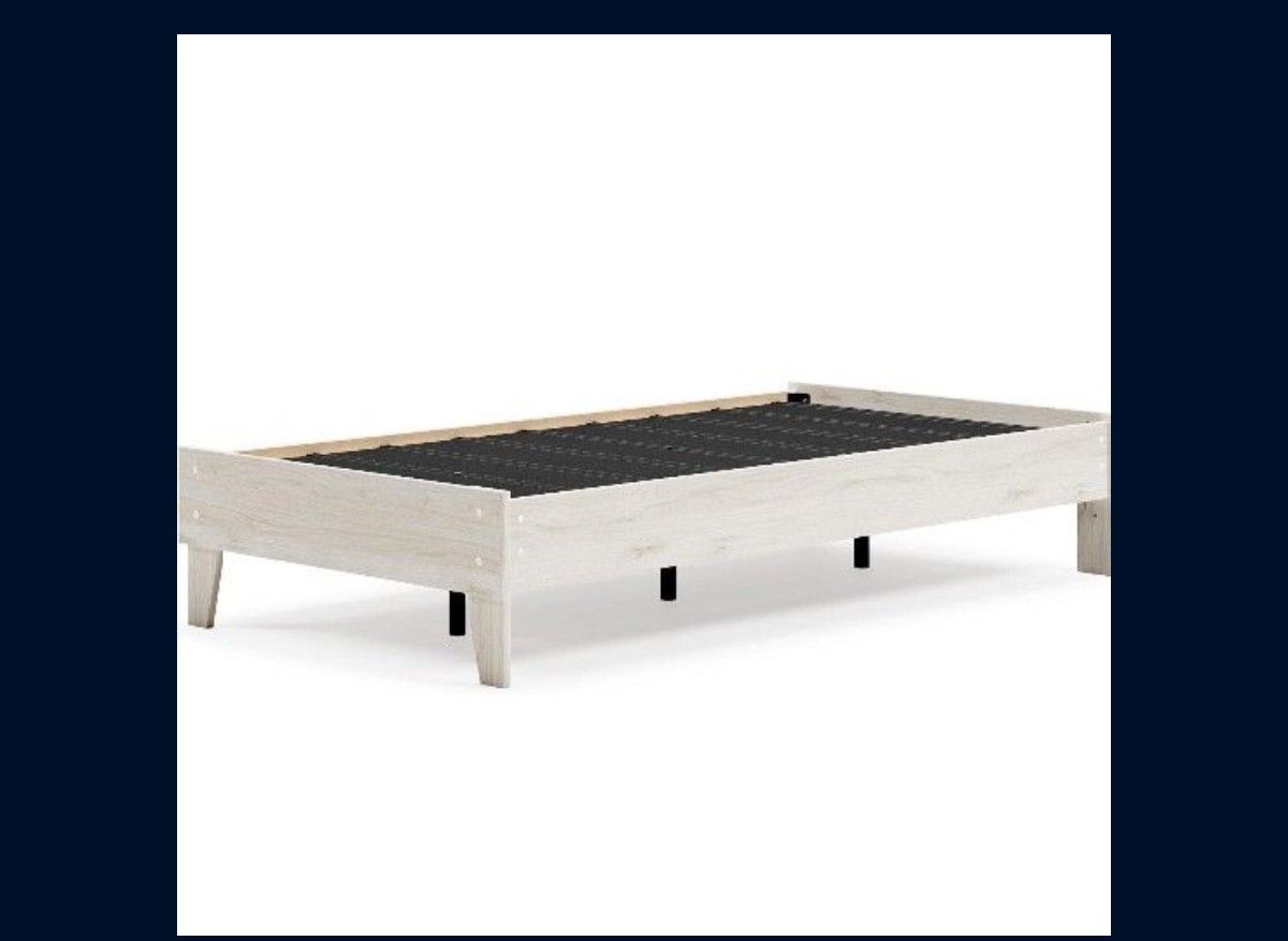 Ashley Platform Bed Frame, Twin, Natural Beige (See Pic#4, 1 Scratch On One side Rail