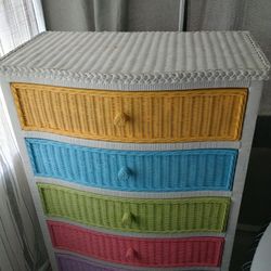 Wicker Dresser White With Colorful Drawers 