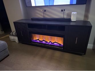Linette Black 84” TV Stand with Electric Fireplace (Living Spaces)