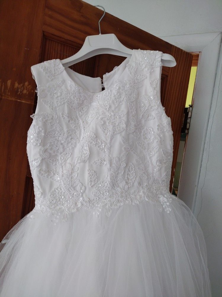 First Communion/ Baptism Dress/ Flower Girl With Hair Accessory 