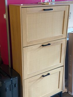 3-Drawer Wood Rattan Dresser Shoe Cabinet