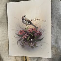Hand painted bird oil on wood