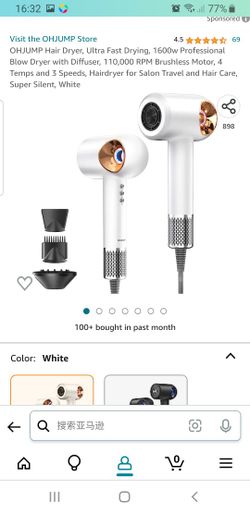 OHJUMP Hair Dryer, Ultra Fast Drying, 1600w Professional Blow Dryer with Diffuser, 110,000 RPM Brushless Motor, 4 Temps and 3 Speeds, Hairdryer for Sa