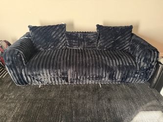 2 peace black Ribbed Velvet Sofa with Pillows