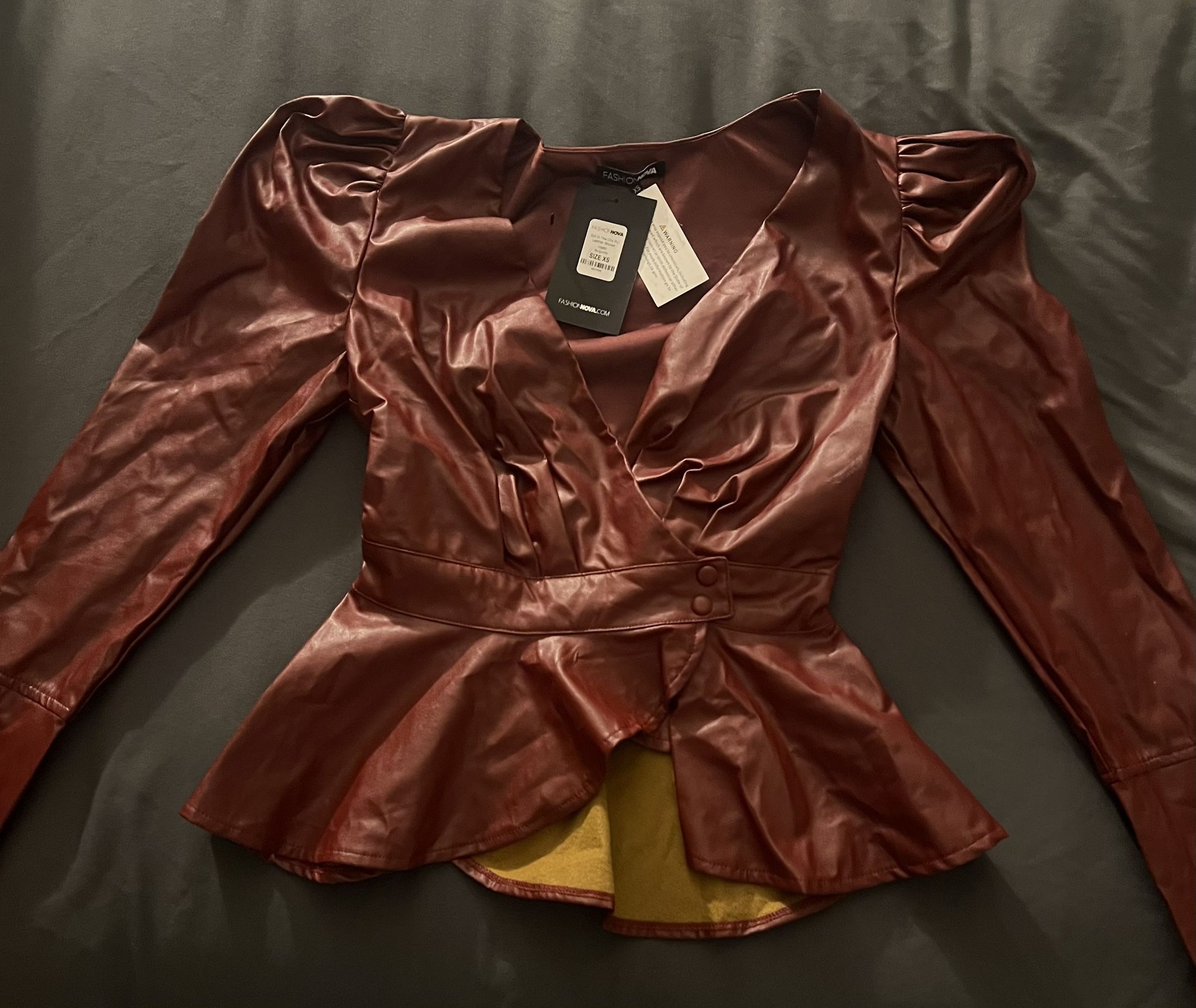 Fashion Nova Burgundy Leather Top