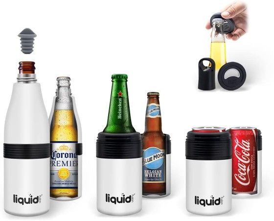 Beer Bottle Insulator, Can Sleeve Or Water Bottle. Stainless Steel, White