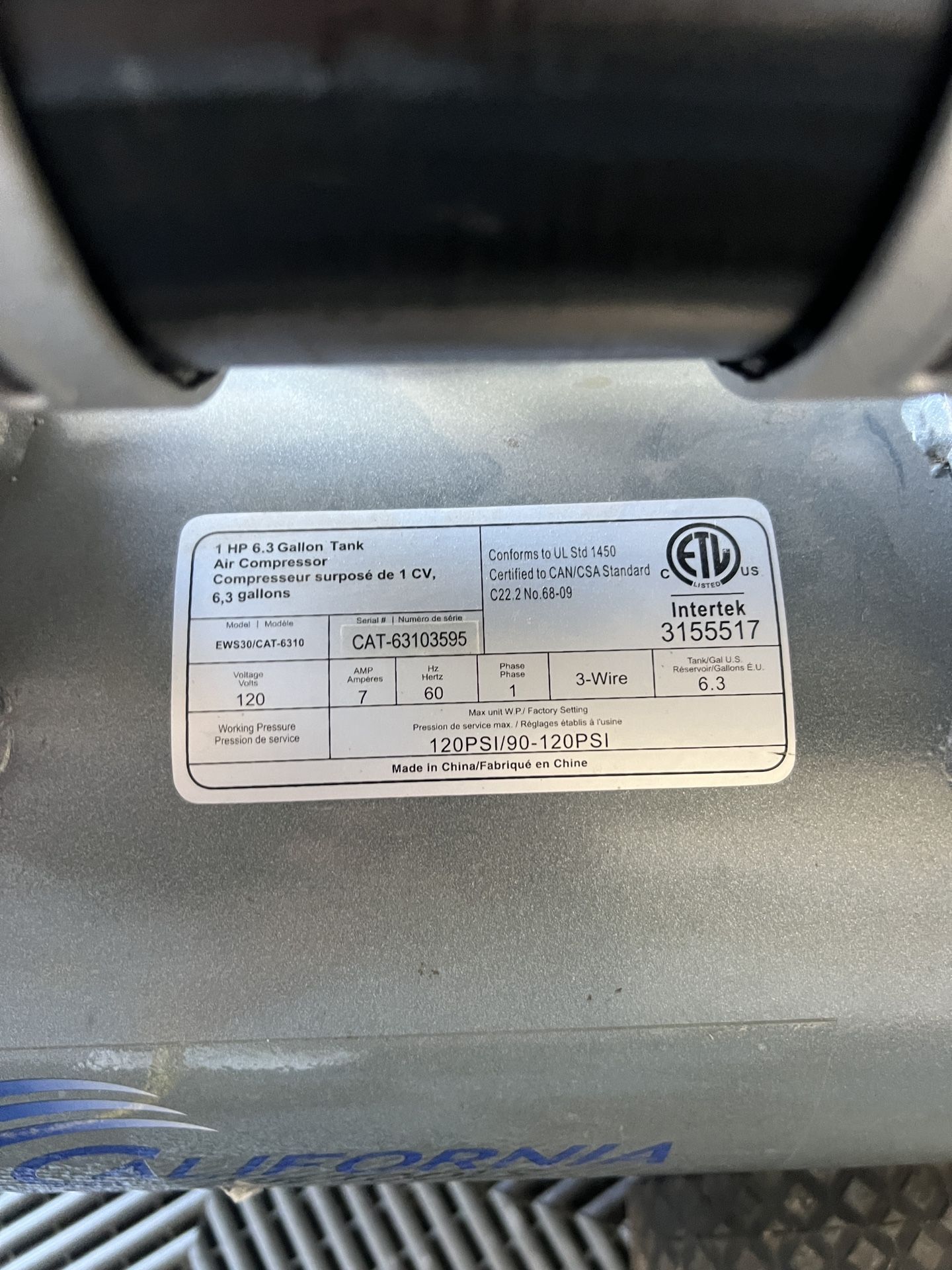 California 8 Gallon Air Compressor