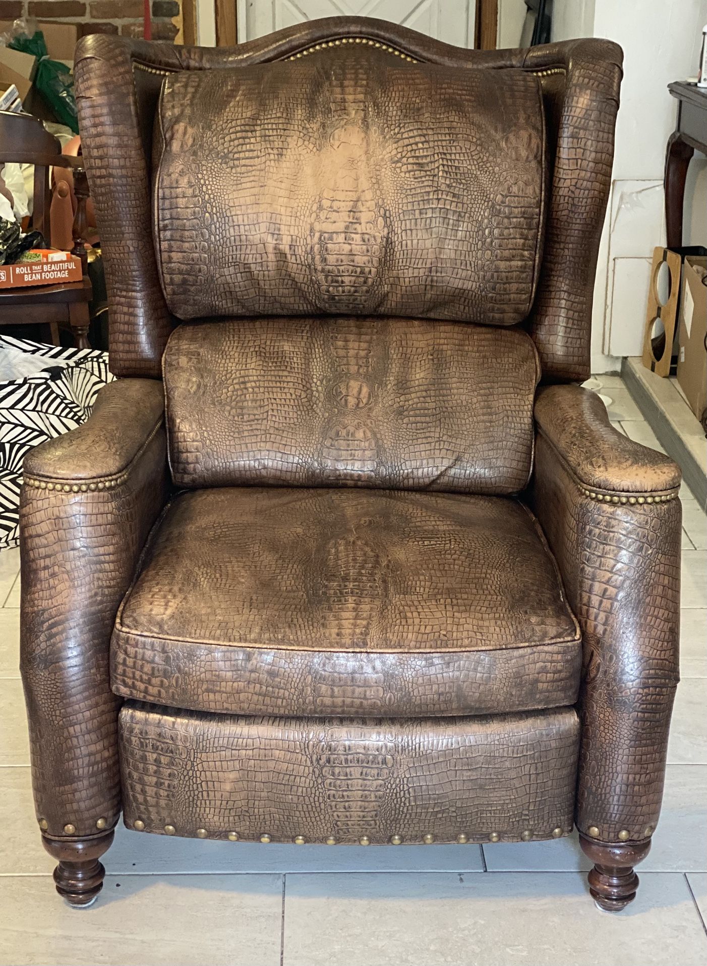Genuine Nile Croc Burnished Leather Recliner