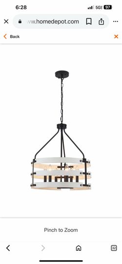 6-Light Black and Distressed White Farmhouse Chandelier, Triple Circle Candle Chandelier for Sloped Ceilings L16