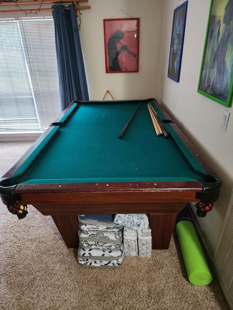 Pool Table Green On Good Condition 