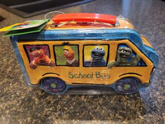 Sesame Street School Bus Shaped Collectible Tin Lunch Box