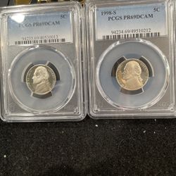 1998 And 1999 S Gem Proof Jefferson Nickels All Graded At PR69 Deep Cameo 