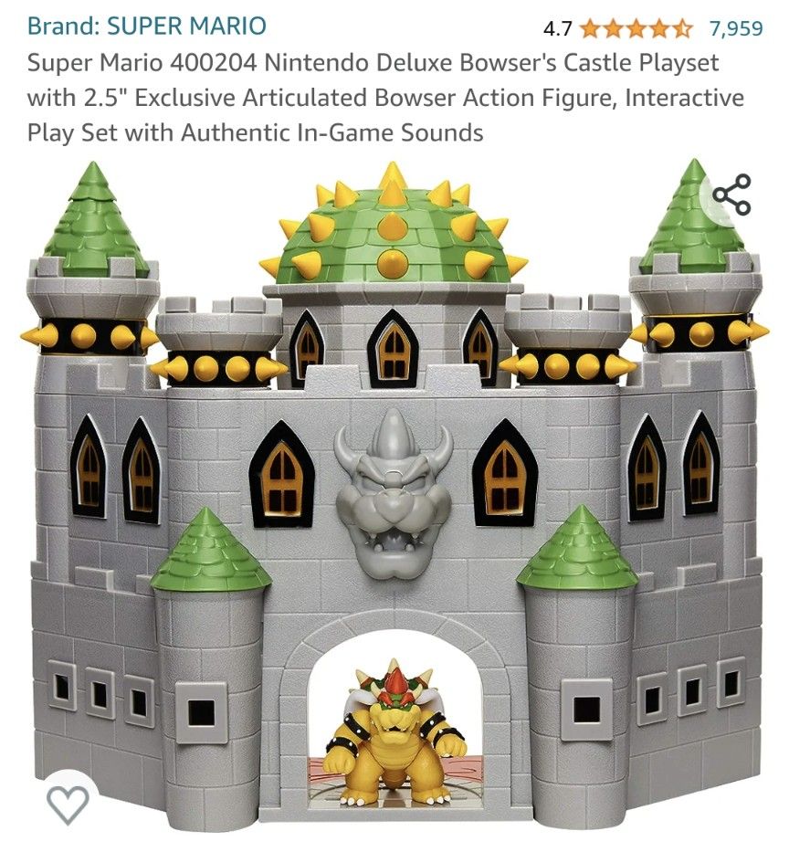 Super Mario 400204 Nintendo Deluxe Bowser's Castle Playset with 2.5" Exclusive Articulated Bowser Action Figure, Interactive Play Set with Authentic I