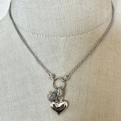 DBJ  silver  double heart  pendant necklace