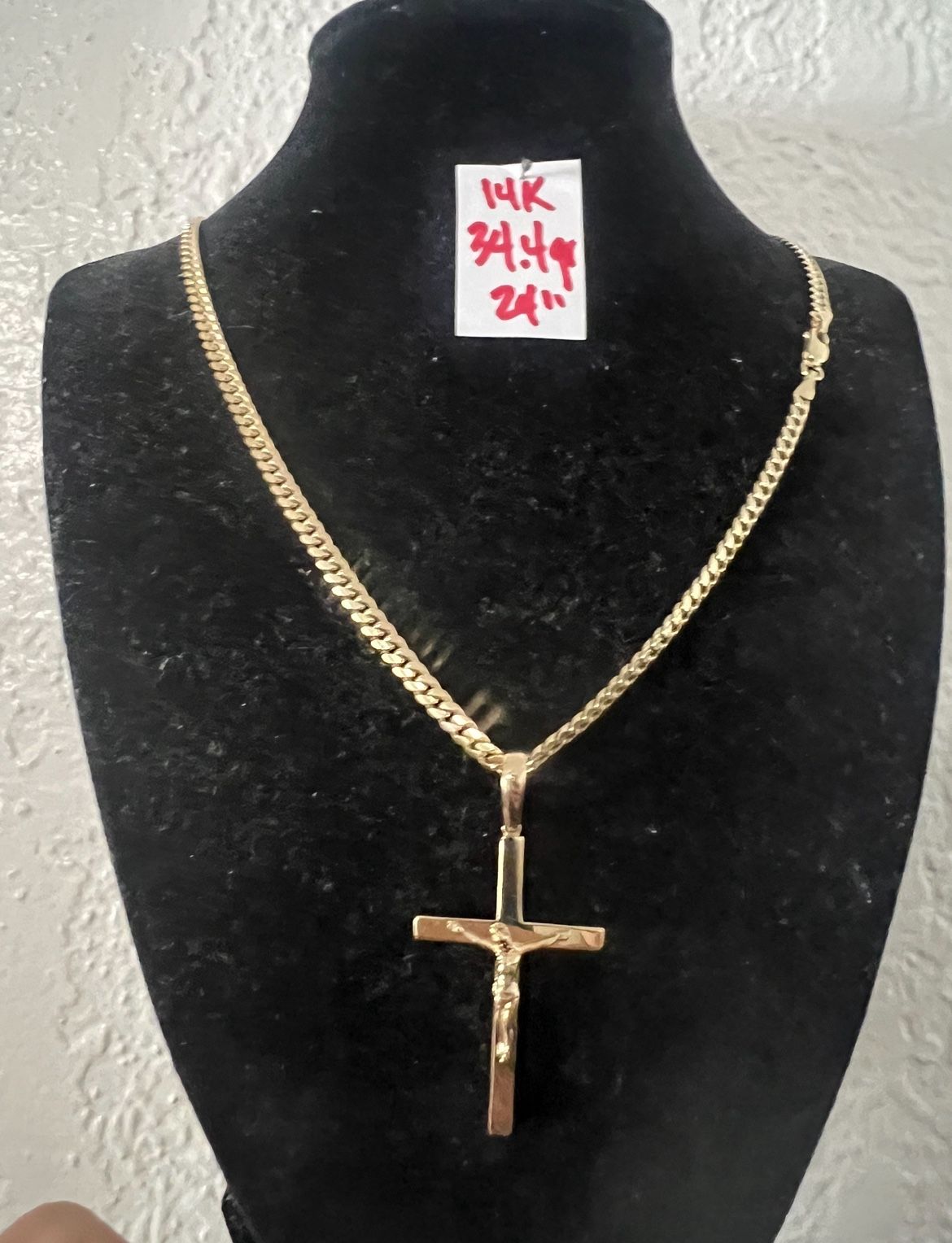 14K Solid Gold Chain and Pendant For Wedding 34.4Gr 24 Inches Long 