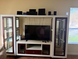 Entertainment Center with Glass Display Cabinets