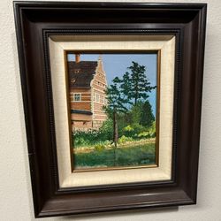 🖼️ Small Framed European Cottage Painting – 16x19.5 – $50