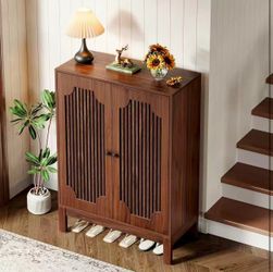 LD0003 Shoe Cabinet with Doors, 5-Tier Shoe Storage Cabinet with Adjustable Shelves, 20 Pairs Wooden Shoe Rack Organizer, Narrow Shoe Cabinet for Entr