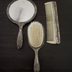 Vintage Silver Brush Mirror And Comb Set 