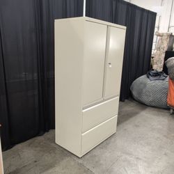 HON Beige Metal Two-Door Two-Drawer Storage Cabinet