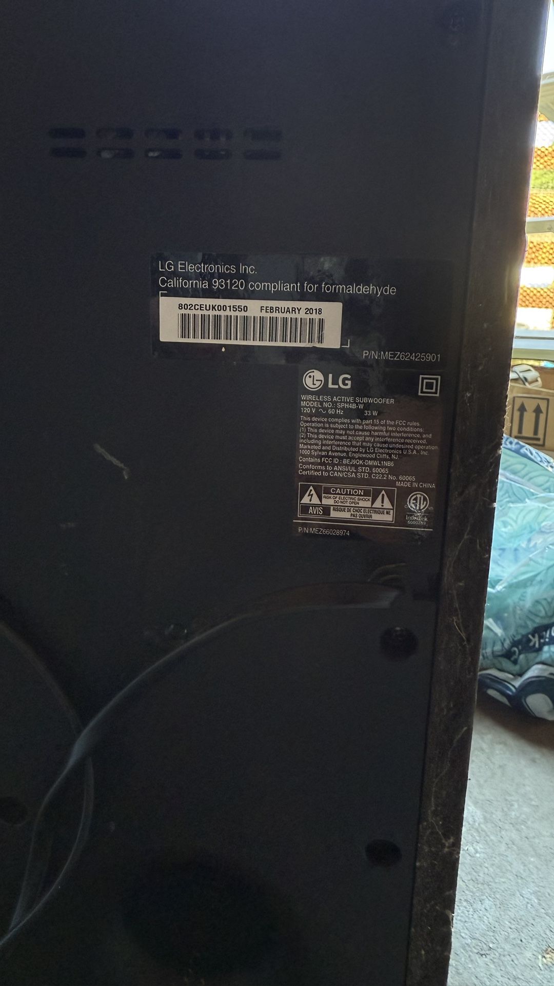 Free LG wireless active subwoofer