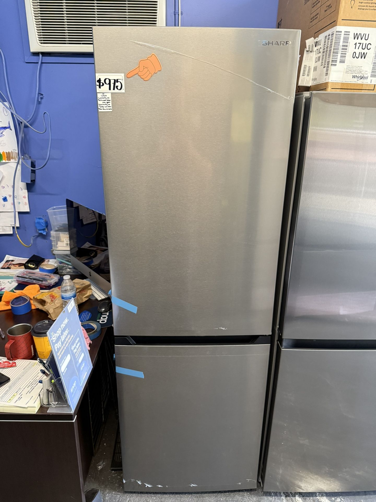 Brand new Sharp stainless steel bottom freezer refrigerator