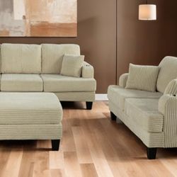 Brand New Beige Sofa & Loveseat w Storage Ottoman