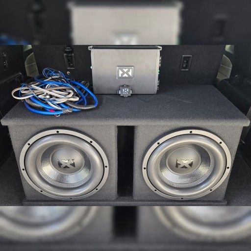 2 NVX 12" Subwoofers w/ Amp, Bass Knob, Wires & Fuses