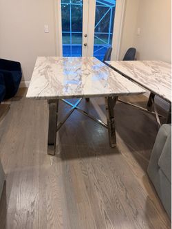 7-Piece Modern Marble-Look Dining Set – Table + 6 Chairs