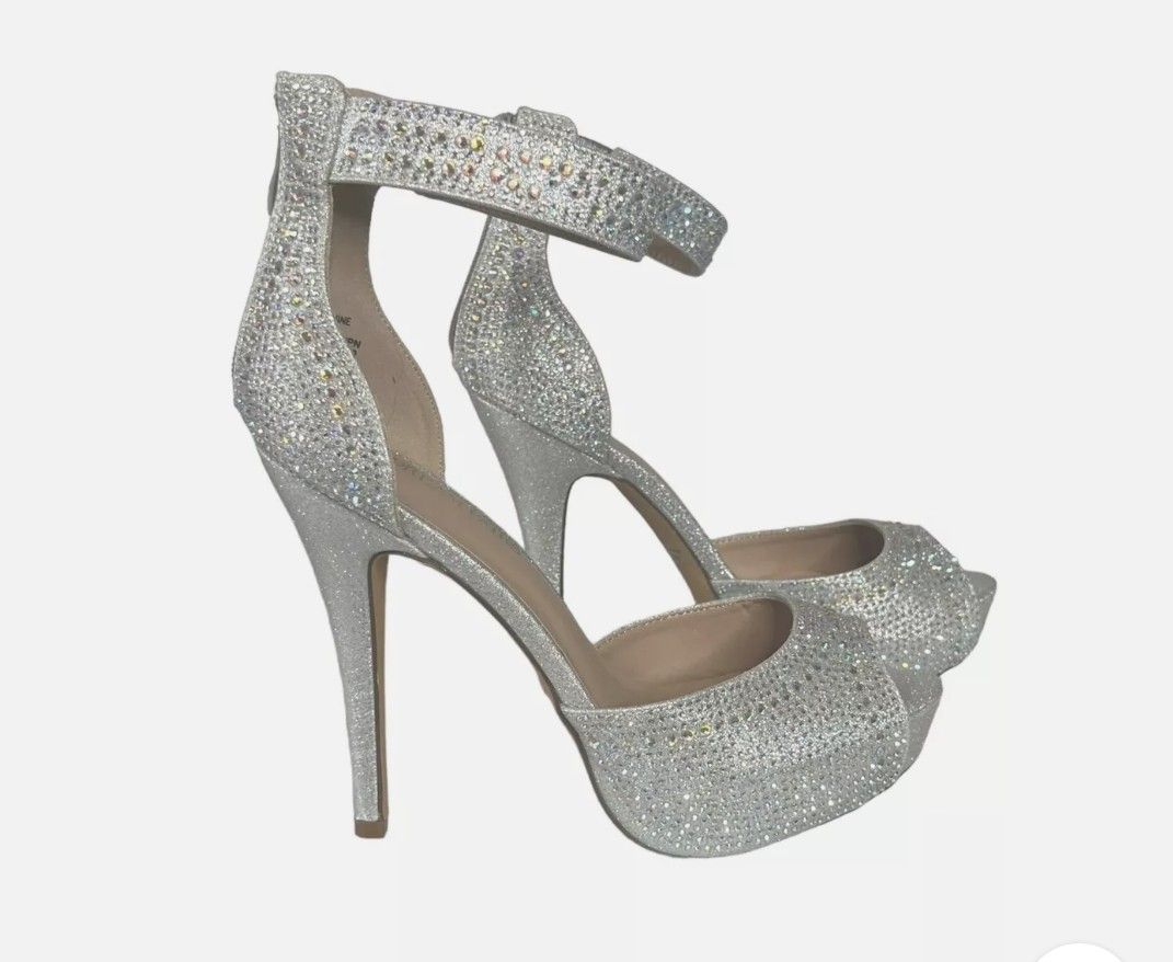 Dream Pairs High Heals Shoes Shiny Gems Silver Stiletto 5" Size 9