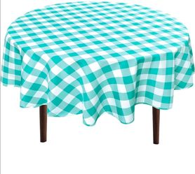 Waterproof Checkered Round Tablecloth 70 Inch, Aqua and White
Stain and Wrinkle Resistant, Durable and Washable Table Cloth, Suitable for Dining Room