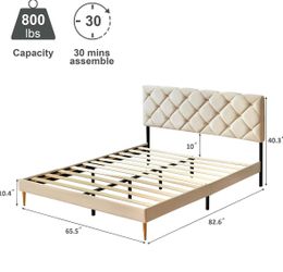 Queen/Full Size Upholstered Platform Bed Frame - see dimensions