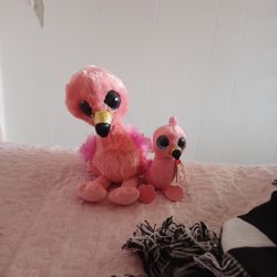 TY Beanie Baby Gilda The Flamingo In Big Size And Clip Size Brand New With Tags